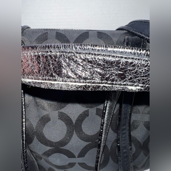 💥💥💥Coach Womens Poppy Op Art Glam Jacquard Tote Purse Shoulder Bag Black Medium - Picture 12 of 13